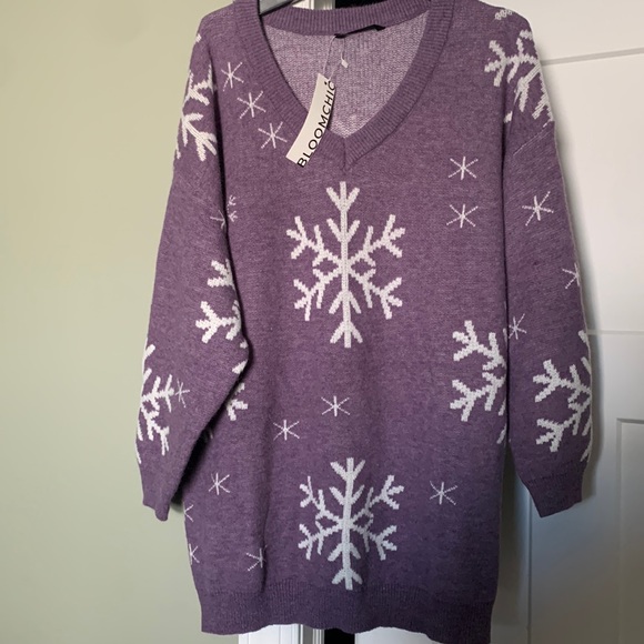 Purple snowflake sweater PLUS SIZE - Picture 1 of 5